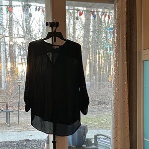 Women's navy Sheer Long-Sleeve Blouse